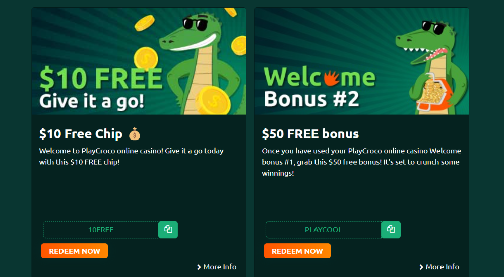 Playcroco Casino No Deposit Bonuses